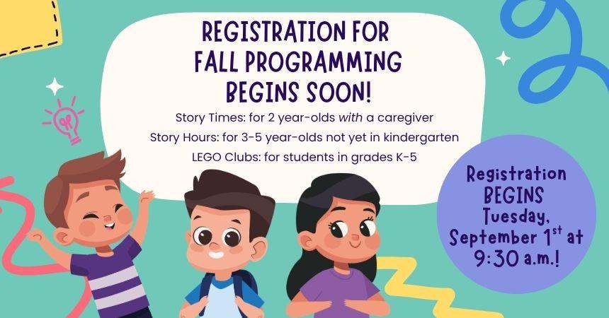 3 cartoon children are happy to plan ahead for library programming!