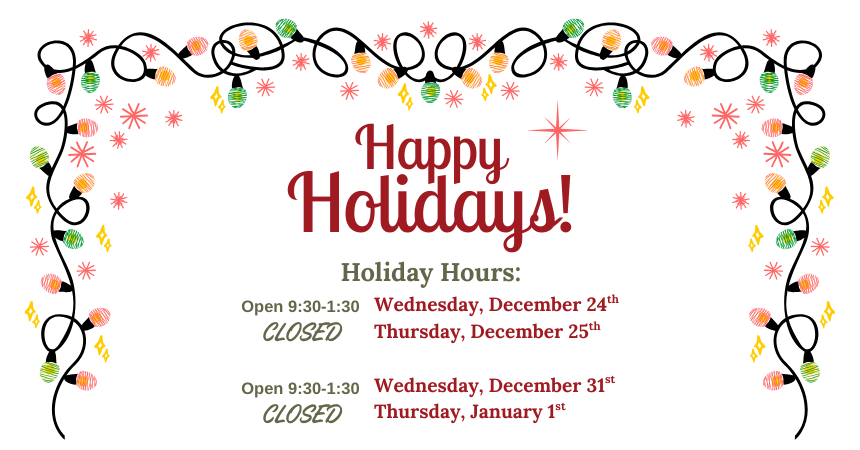 Illustrated Christmas Lights surround the message about the holidays