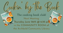 Two copies of the book "From Freezer to Table" float behind the words on the slide, "Thursday, June 26th at 6:30 pm"